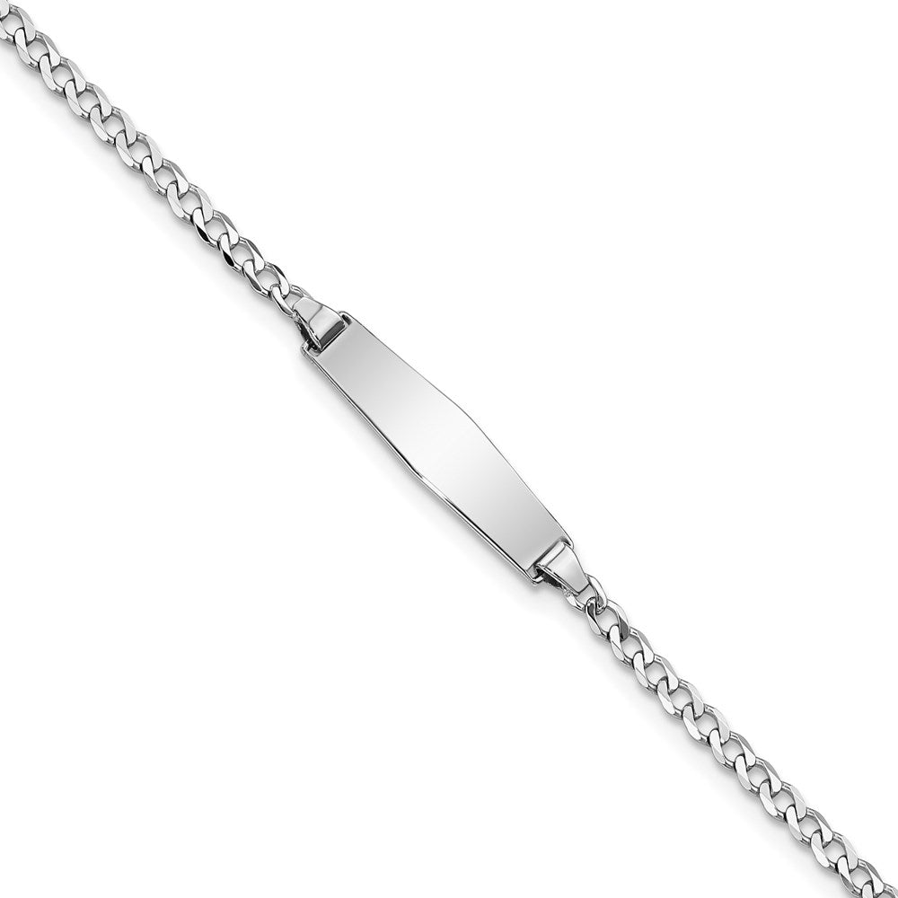 14k WG Soft Diamond Shape Flat Curb Link ID Bracelet 7 inches