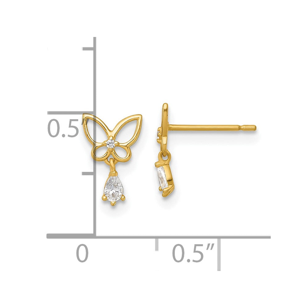 14k Madi K Polished Open Butterfly with CZ Dangle Childrens Post Earrings