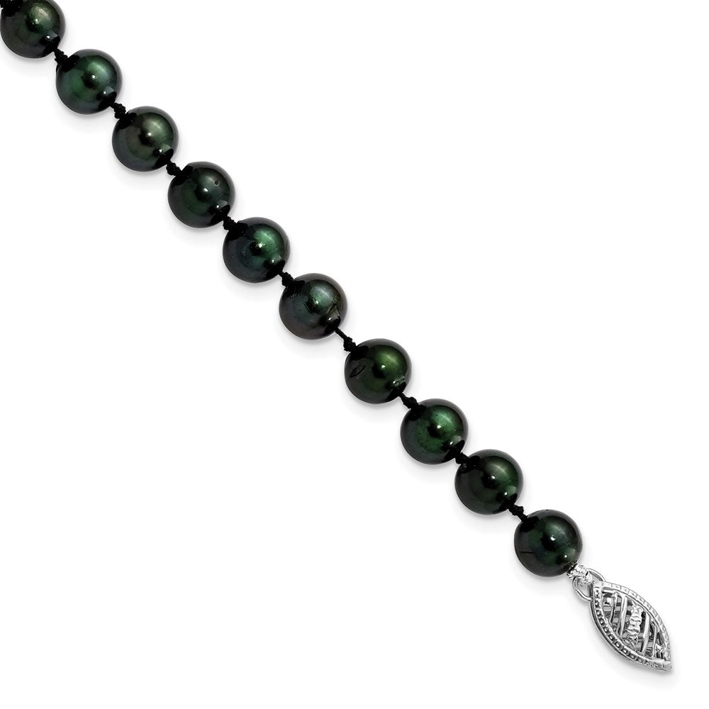 14k White Gold 6-7mm Black Round Akoya Saltwater Cultured Pearl 7 inch Bracelet 7 inches