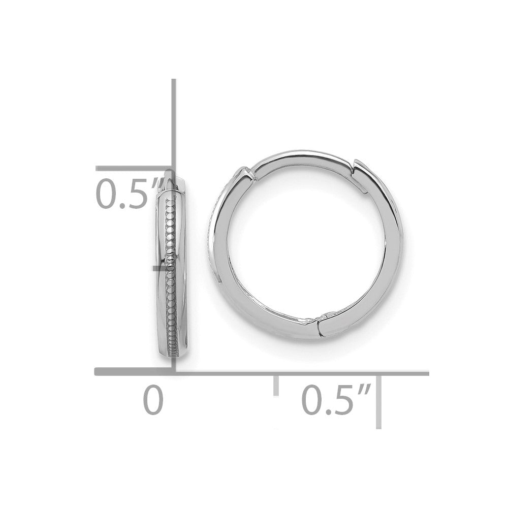 14K White Gold Polished and Textured Huggie Hoop Earrings