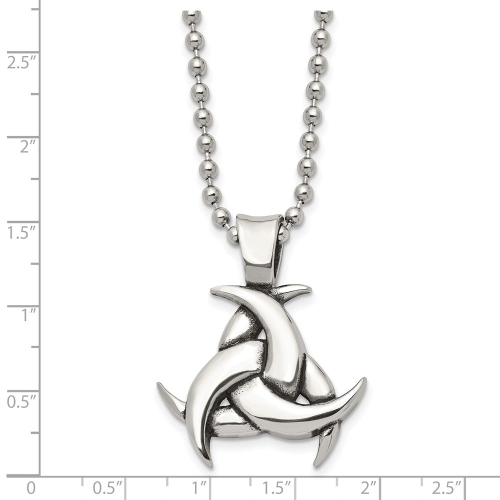Stainless Steel Antiqued and Polished Celtic Knot 22in Necklace