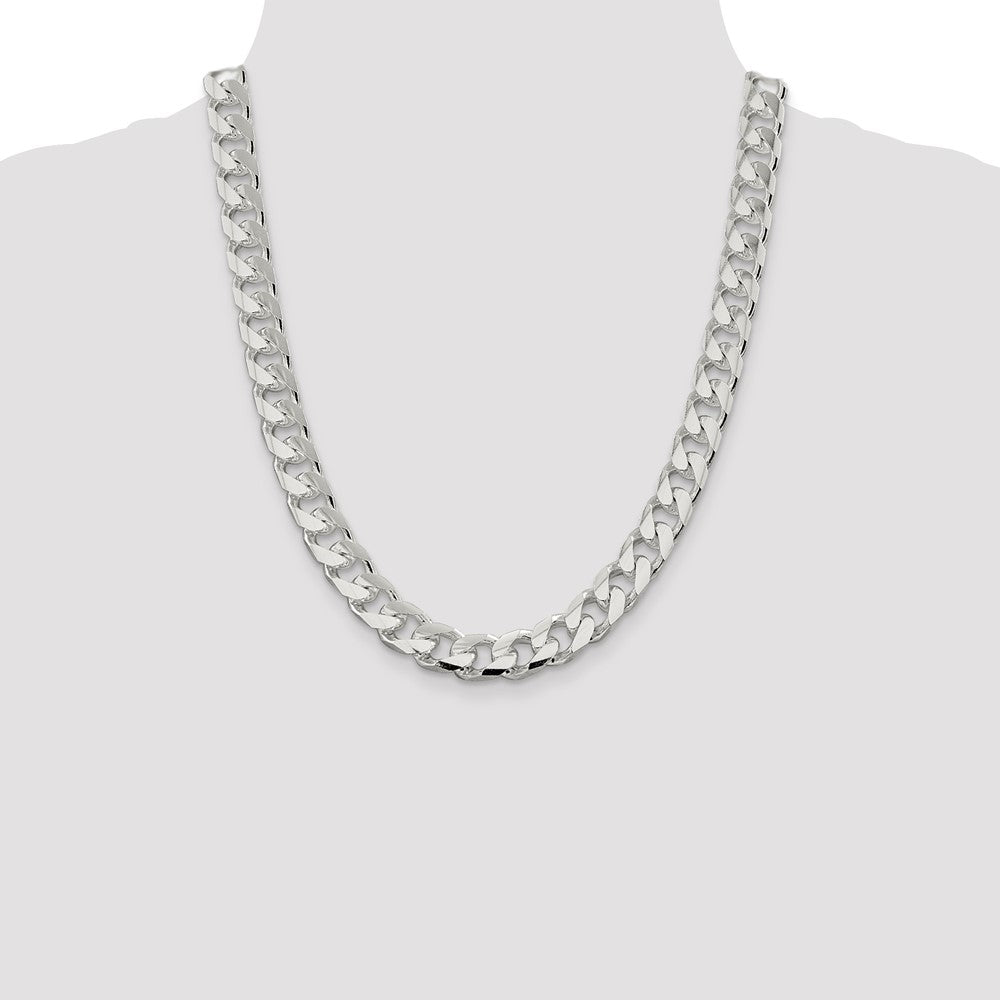 Sterling Silver 11mm Domed w/ Side D/C Curb Chain 22 Inches