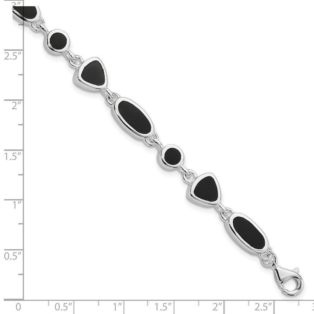 Sterling Silver Rhodium-plated Onyx Bracelet 8 inches
