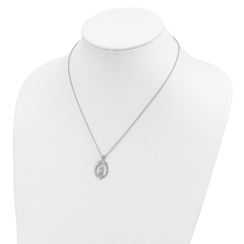 Landstrom's Mt. Rushmore Black Hills Sterling Silver 12K Gold Accents Oval with Cat 18 inch Spring Ring Clasp Necklace 18 Inches