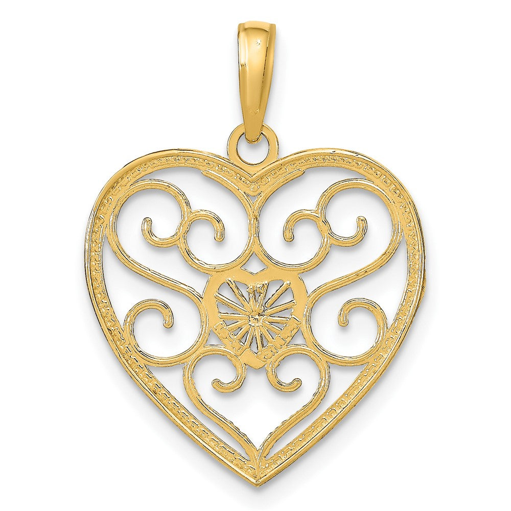 10k w/Rhodium Filigree Beaded Heart Charm