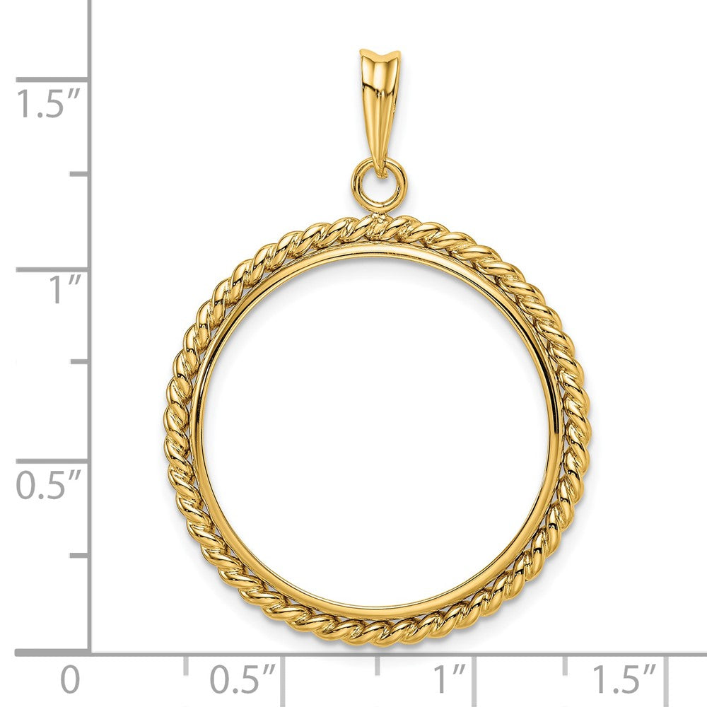 Wideband Distinguished Coin Jewelry 14k Polished with Twisted Wire 25.0mm Prong Coin Bezel Pendant