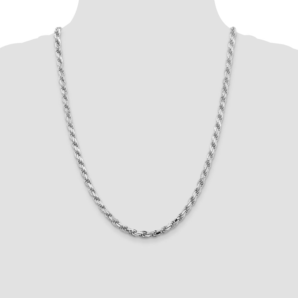 Sterling Silver Rhodium-plated 5.75mm Diamond-cut Rope Chain 24 Inches