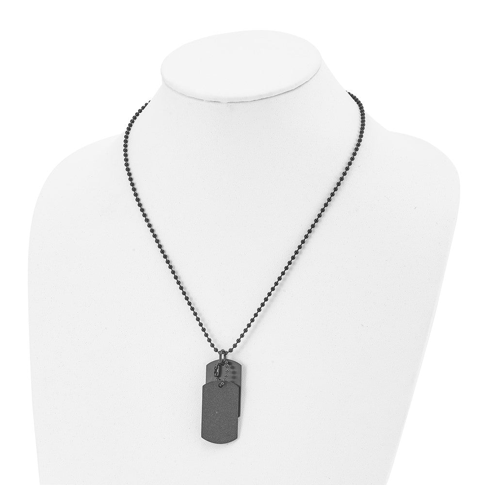 Stainless Steel Brushed and Laser Cut Black IP Double Dogtag 20in Necklace