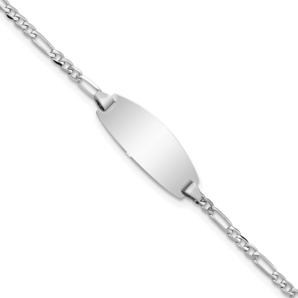 14k White Gold Oval Figaro ID Bracelet 5.5 inches