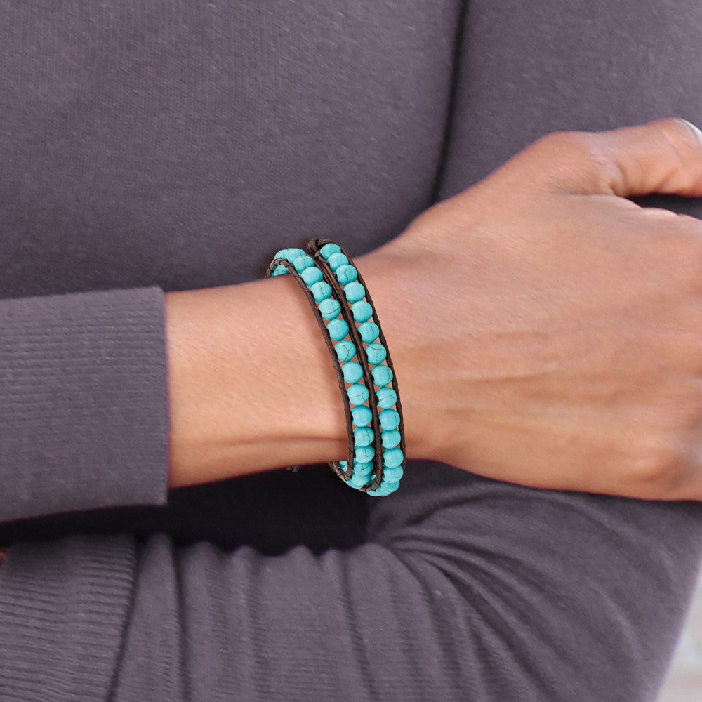 4mm Dyed Turquoise Leather Cord Multi Wrap Bracelet