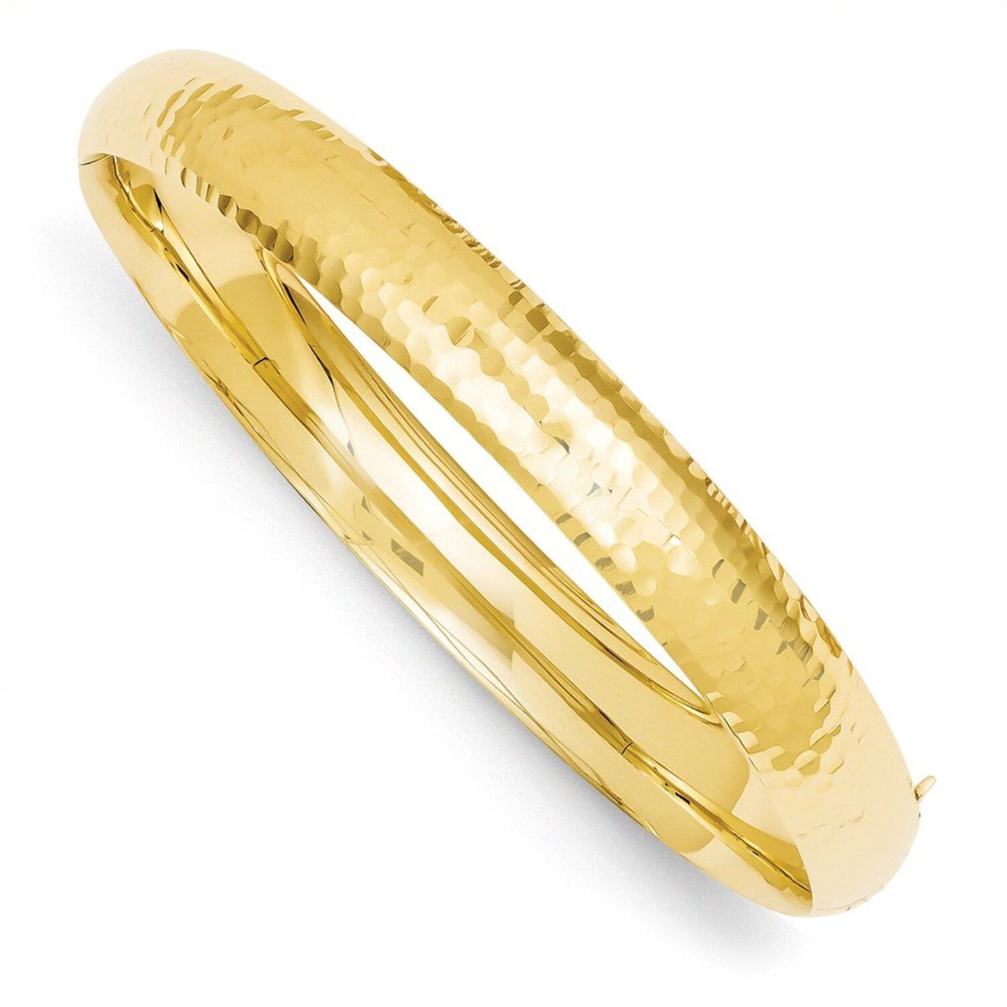 14k 5/16 Polished Fancy Hammered 8.75mm Hinged Oval Bangle Bracelet