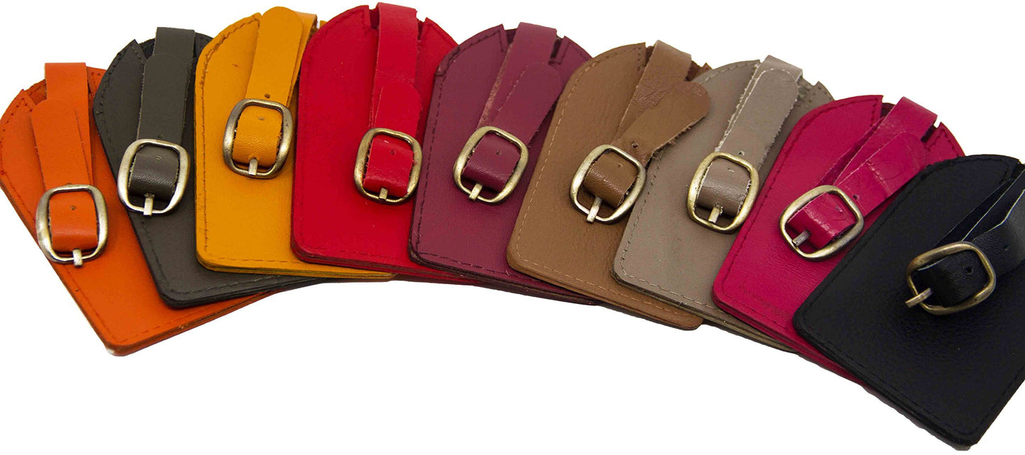 Brown Leather Luggage Tag with Buckle Strap QGM22548