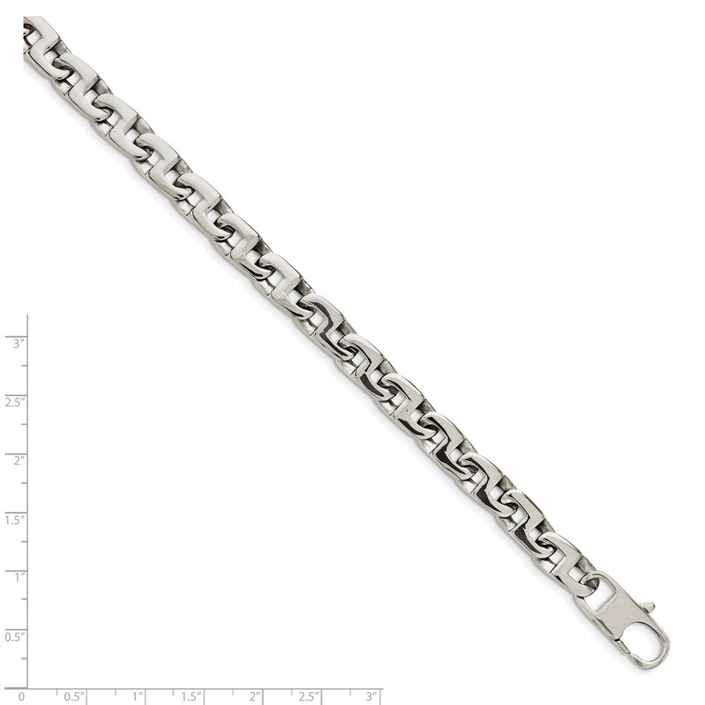 Stainless Steel Polished Fancy Square Link 8.5in Bracelet 8.5 inches