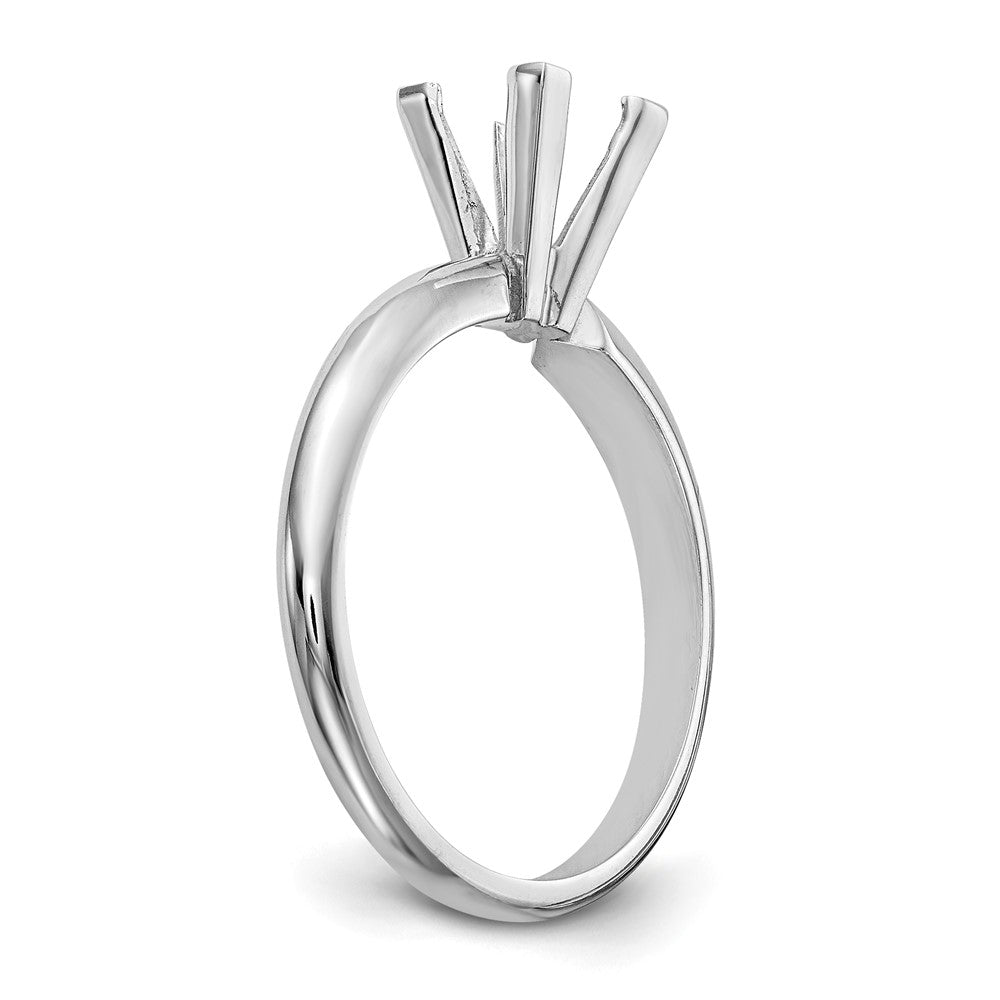 14k White Gold 6.5mm Medium-Weight Half-Round V-End Princess Solitaire Ring Mounting