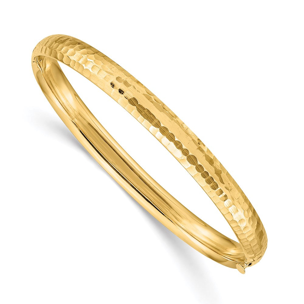 14k Madi K Kids Polished Hammered 5mm Hinged Child's Bangle 4 inches