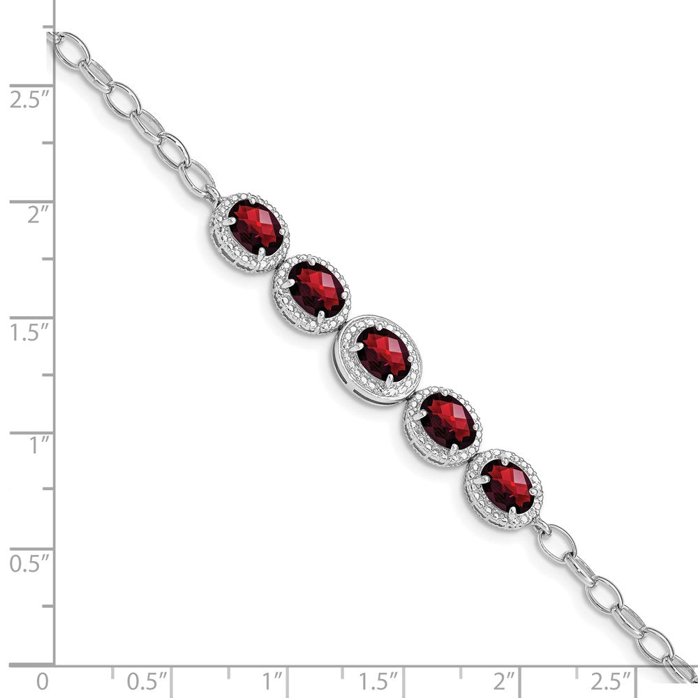 Sterling Silver Rhod-plat Garnet Bracelet 8 inches