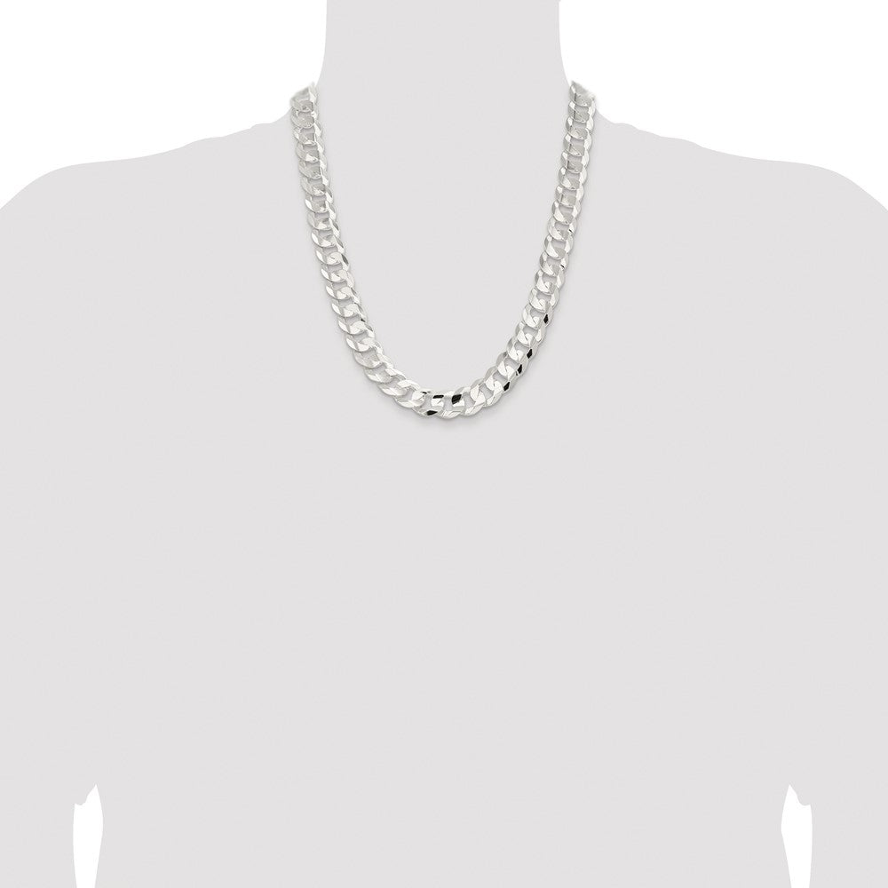 Sterling Silver Rhodium-plated 14.0mm Concave Beveled Curb Chain