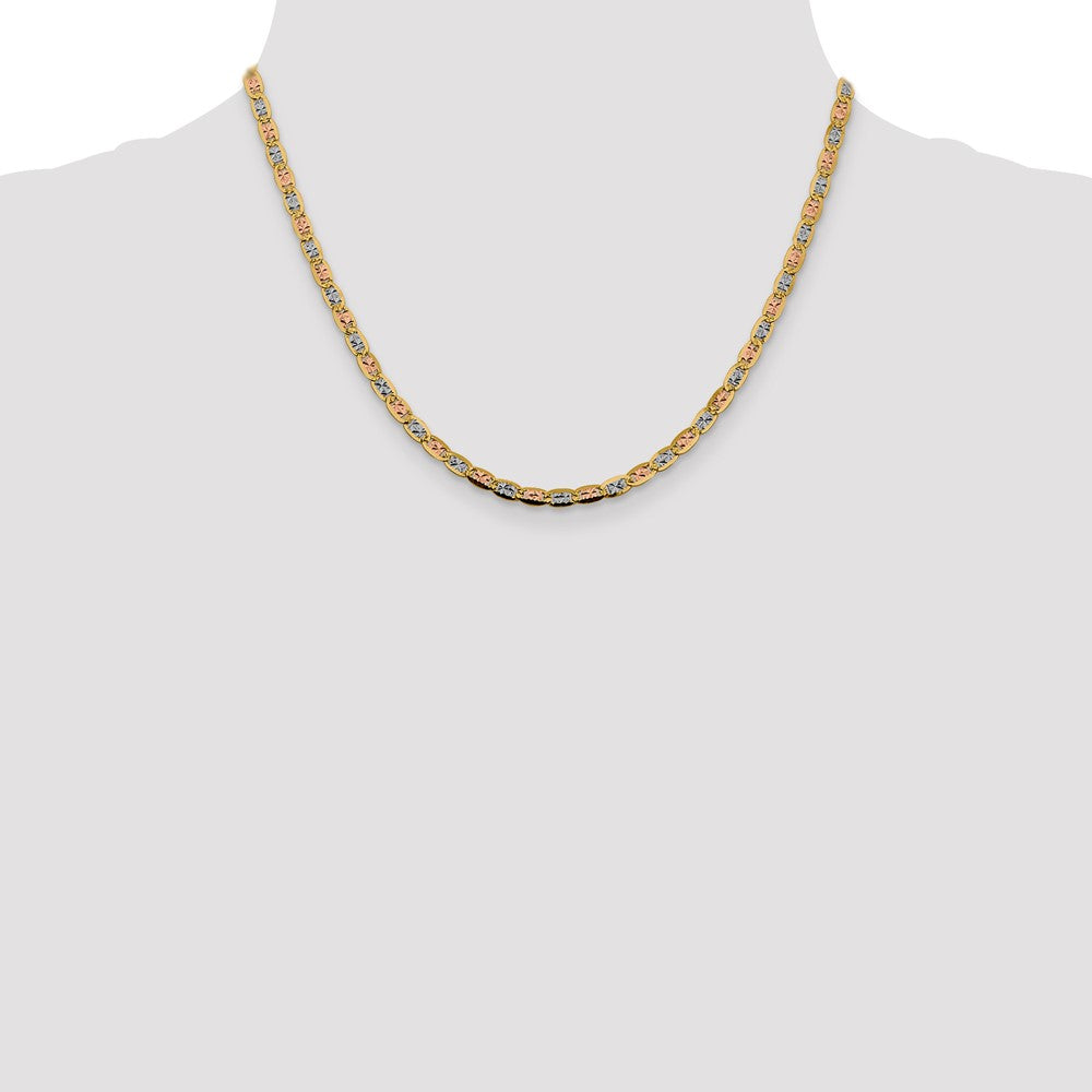 14K 18 inch 3.8mm Tri-color Pav‚ Valentino with Lobster Clasp Chain