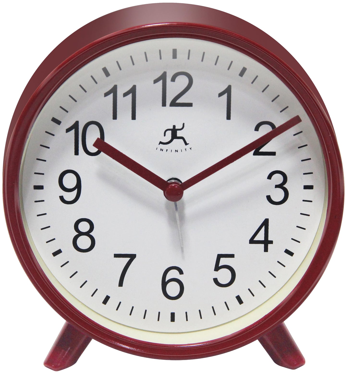 Infinity Instruments Plastic 5.75" Indoor Tabletop Alarm Clock with Quartz Movement for Accurate Time Keeping, Red
