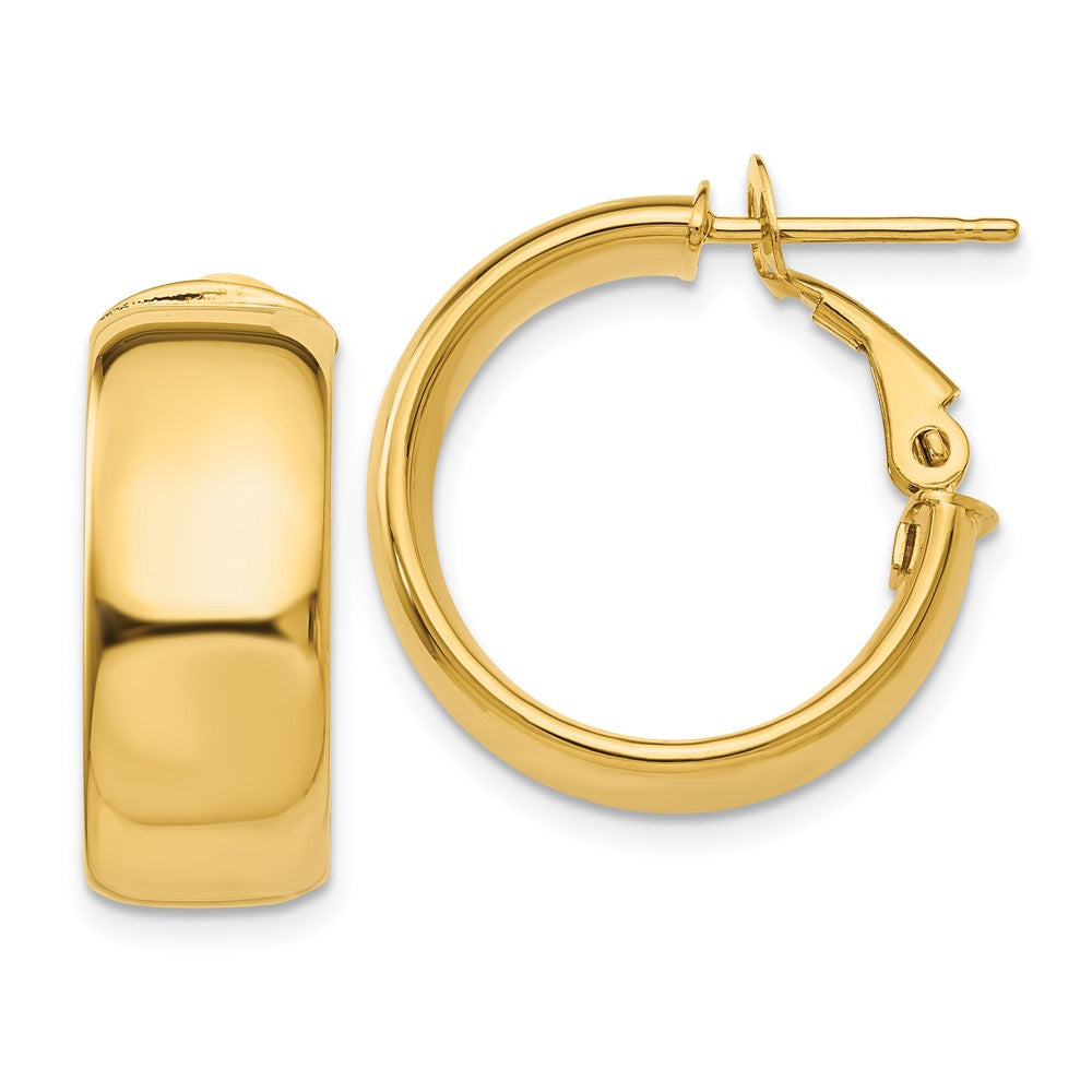 10k 7.75mm Small Omega Back Hoop Earrings