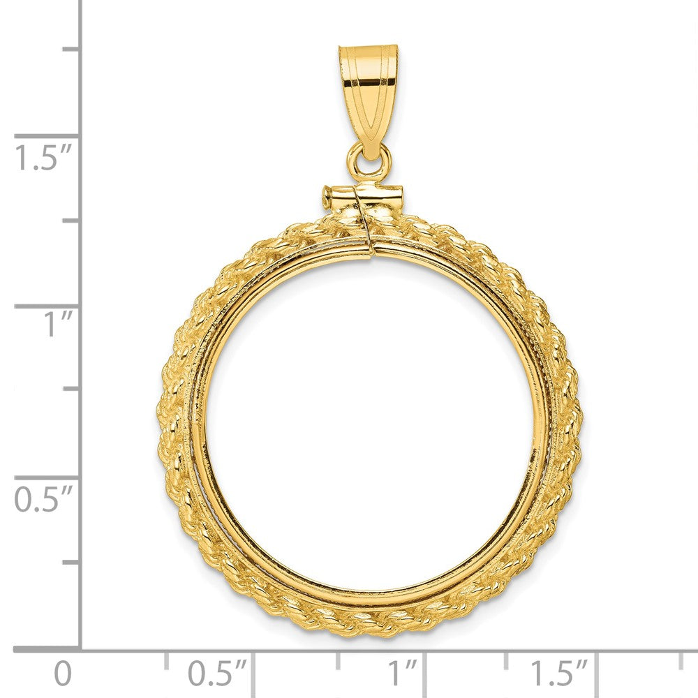 Wideband Distinguished Coin Jewelry 14k Polished Casted Rope 27.0mm x 2.35mm Screw Top Coin Bezel Pendant
