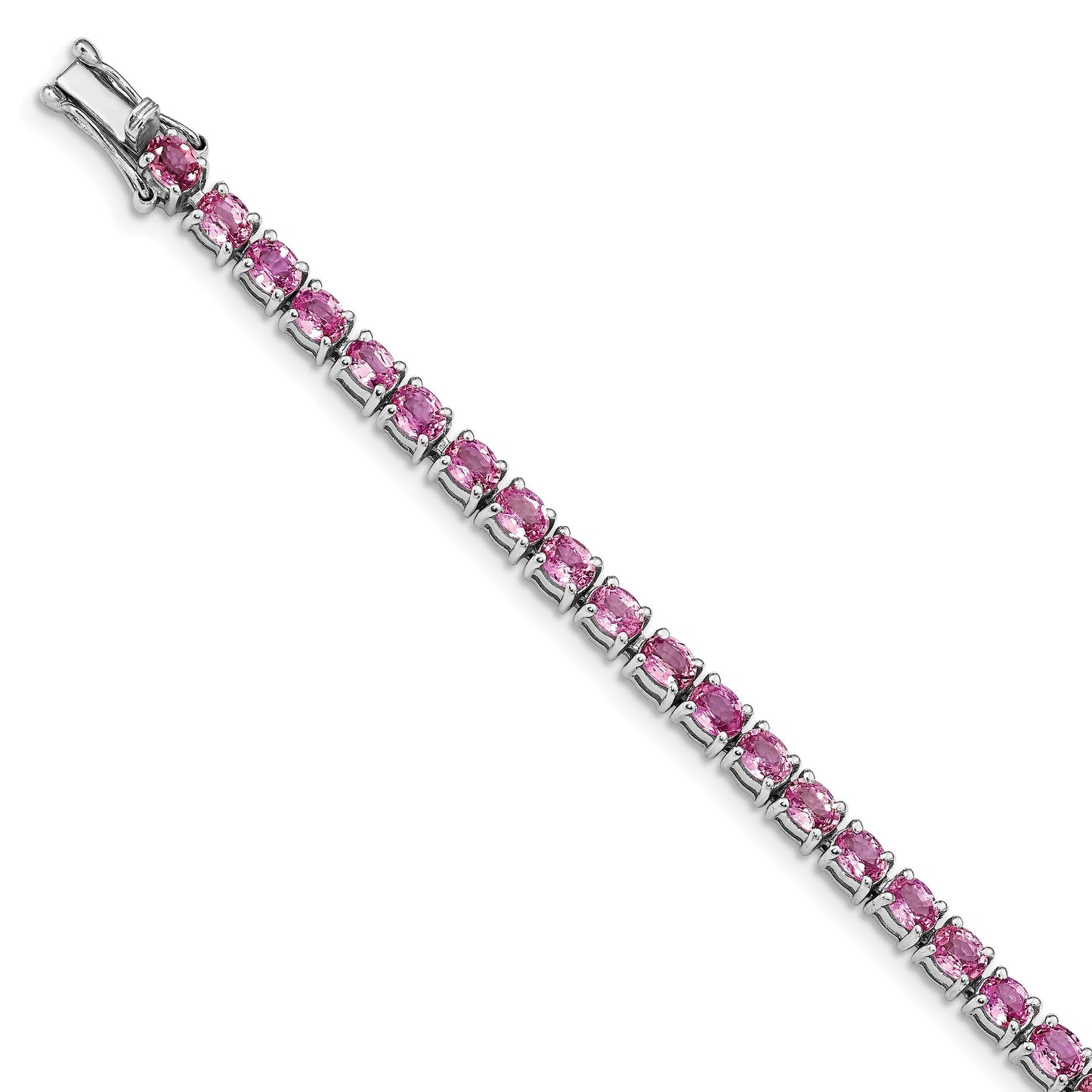 Sterling Silver Rhodium-plated Oval Pink Sapphire 7.5in Bracelet