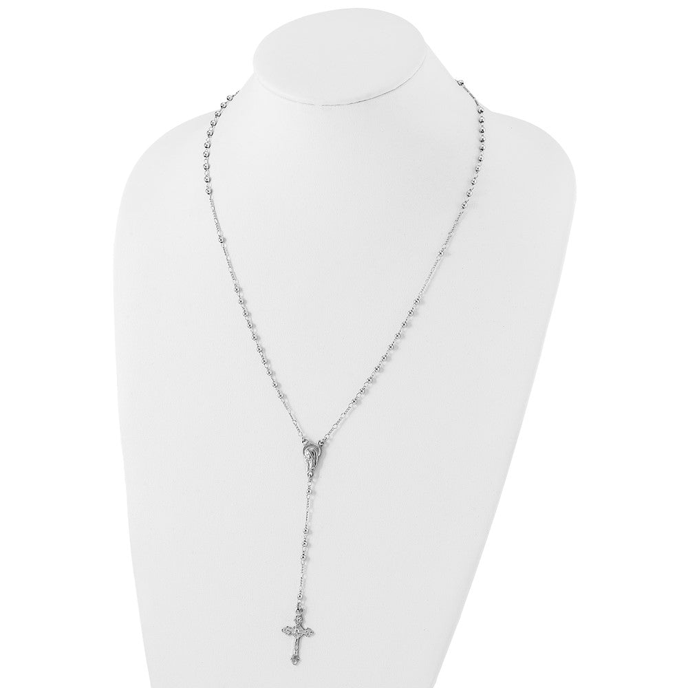 Sterling Silver Rhodium Plated Polished Beaded Rosary 24 Inches