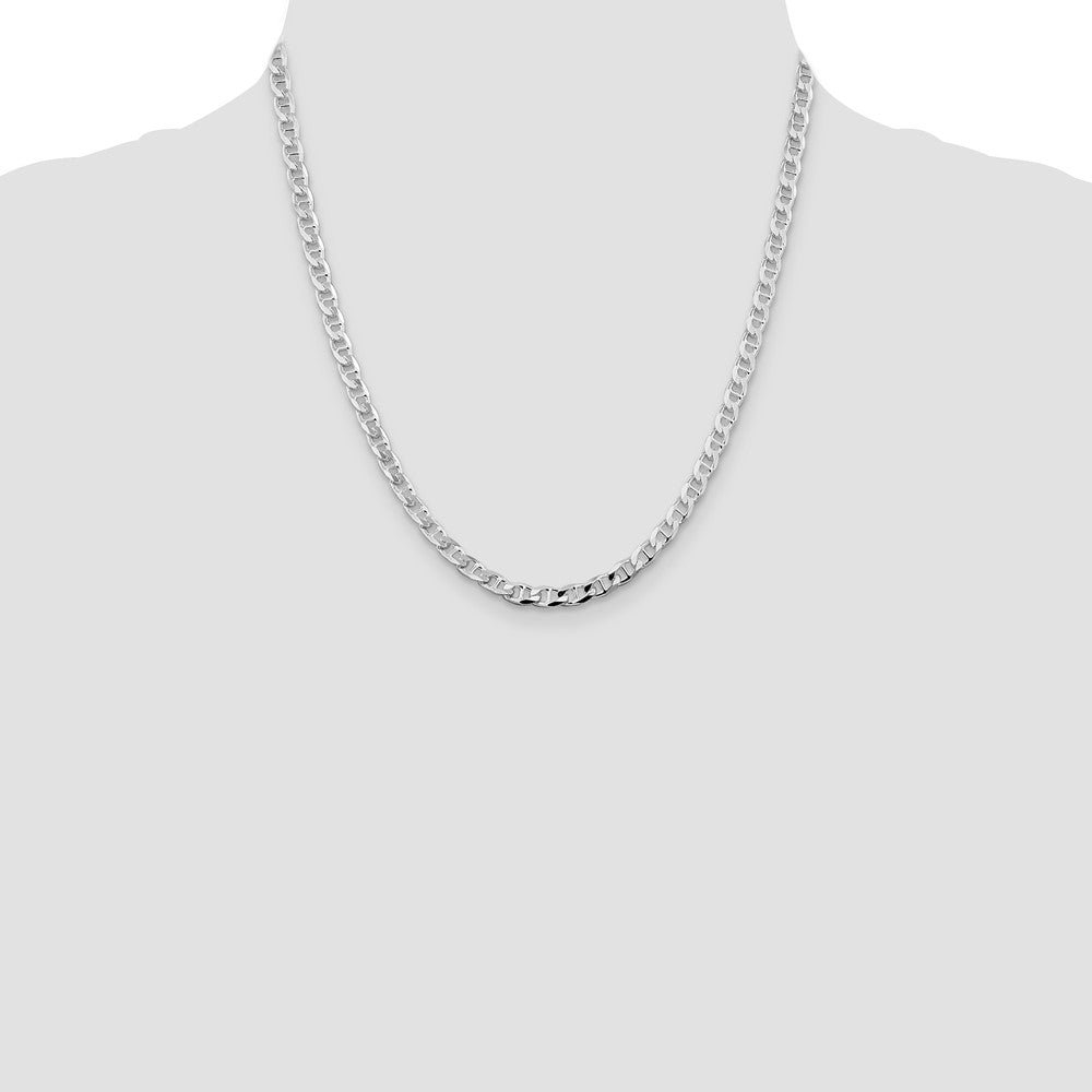 Sterling Silver Rhodium-plated 4.65mm D/C Flat Anchor Curb Chain 20 Inches