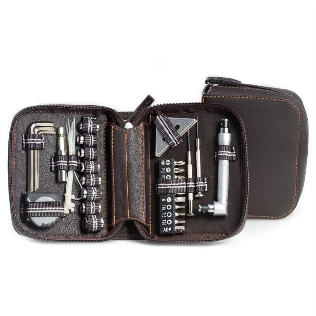 Bey Berk Silver Steel 42-piece Tool Set with Brown Leatherette Case