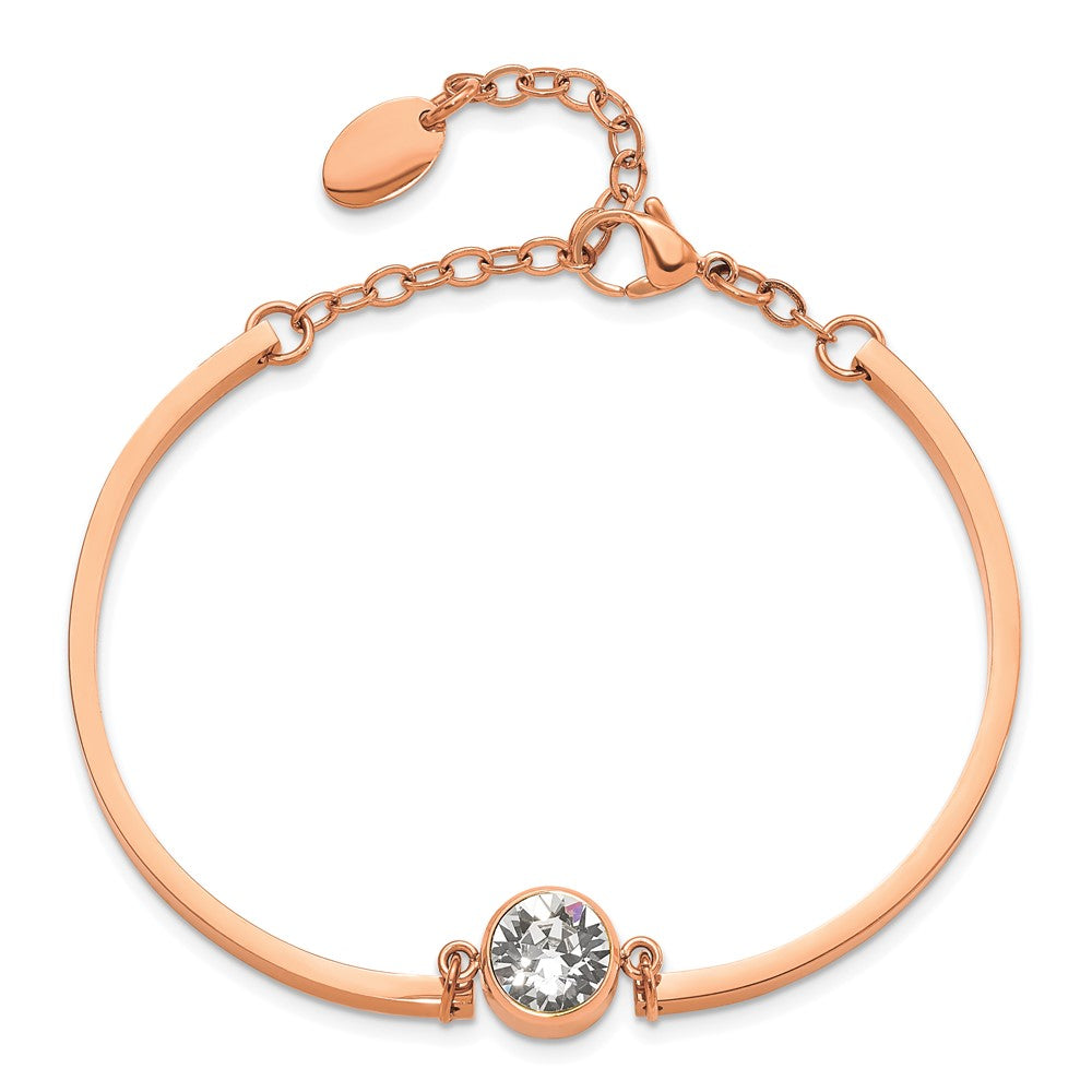 Stainless Steel Polished Rose IP w/Swarovski 6.5in w/2in ext Bracelet 6.5 inches