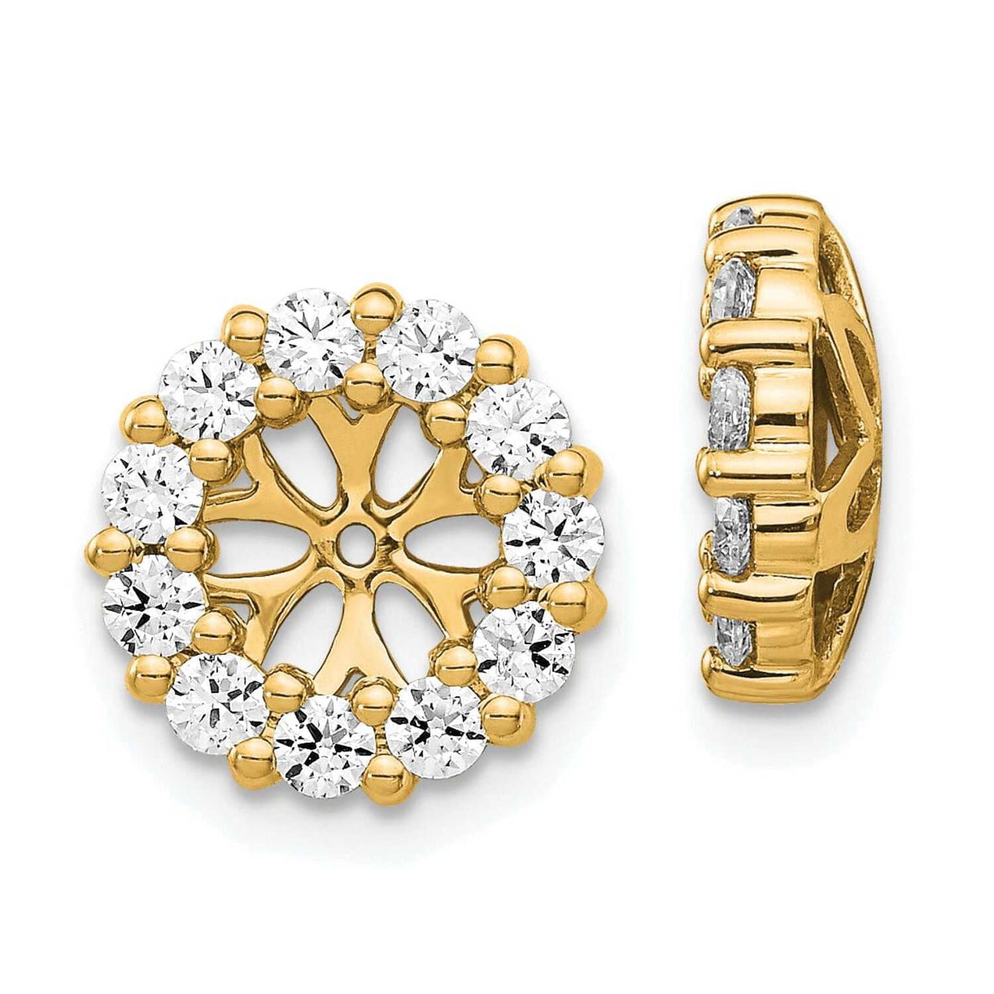 14k Yellow Gold 1 CT Diamond Cluster Circle Earring Jackets
