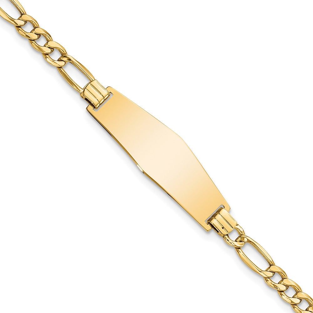 14k Semi-solid Soft Diamond Shape Figaro Link ID Bracelet 7 inches
