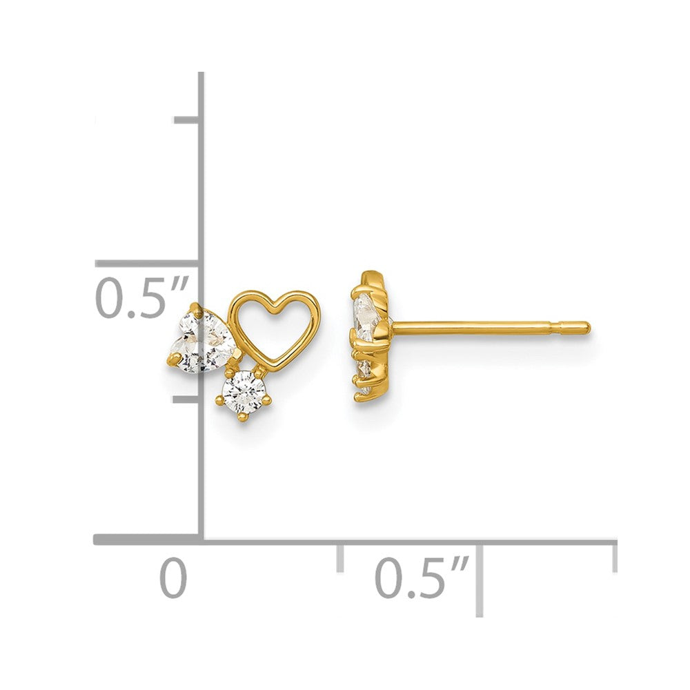14k Madi K Polished CZ Hearts Childrens Post Earrings