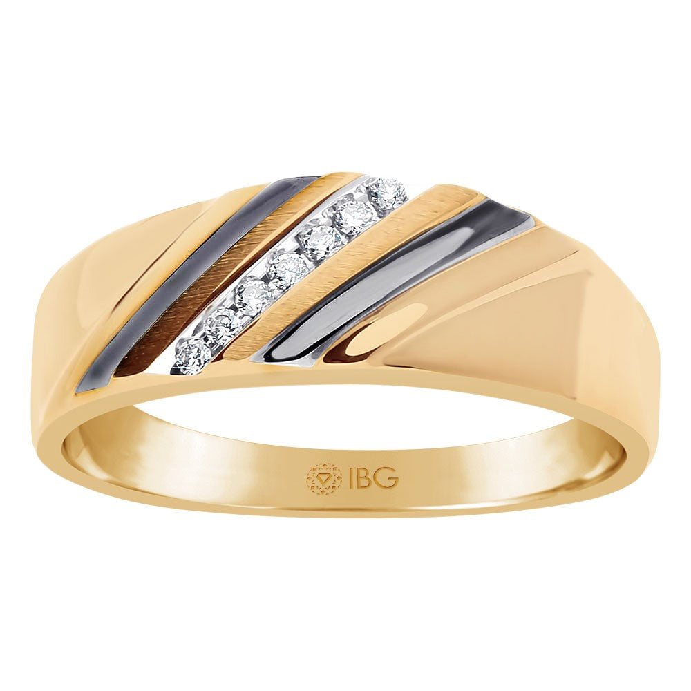 10k Yellow Gold Men's Diamond Ring w/ Black Rhodium Accent
