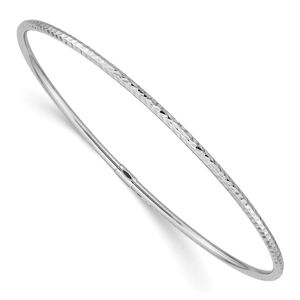 14k White Gold 2mm Diamond-cut Slip-on Bangle 8 inches