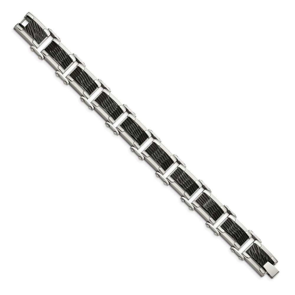 Stainless Steel Polished and Textured Black-plated 9in Bracelet 9 inches
