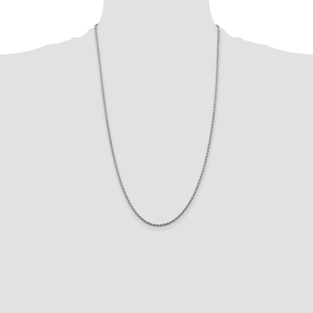 Sterling Silver Rhodium-plated 1.85mm Diamond-cut Rope Chain 26 Inches