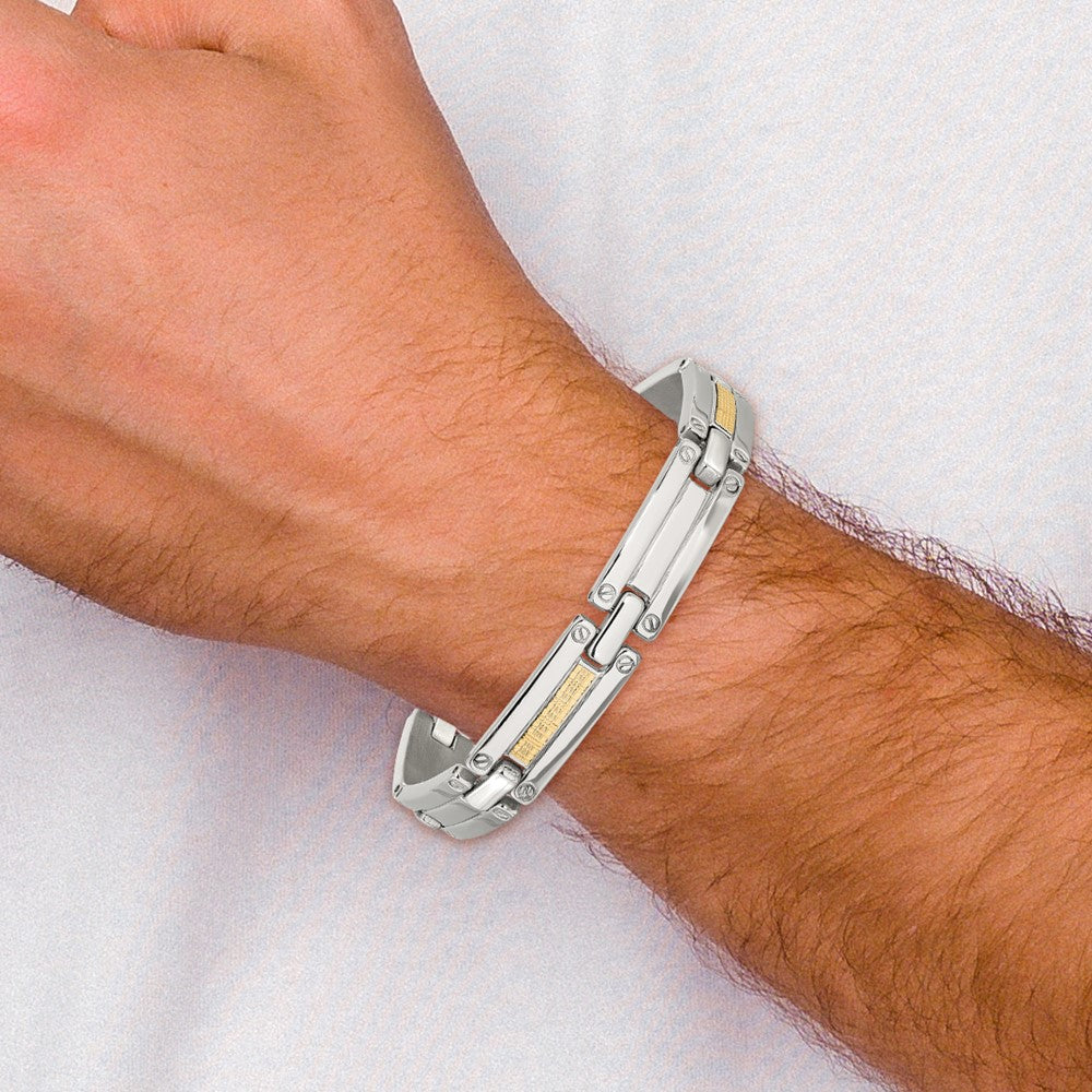 Chisel Stainless Steel Polished with 14K Gold Accent Basket Weave 8.5 inch Link Bracelet 8.5 inches