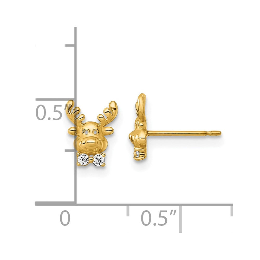 14k Madi K Polished CZ Reindeer Childrens Post Earrings