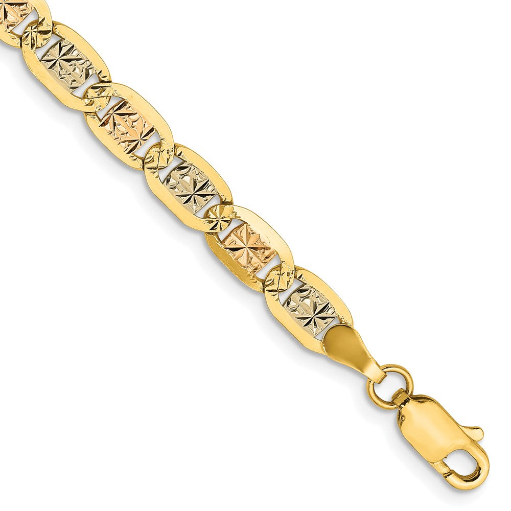 14K 7 inch 4.65mm Tri-color Pav‚ Valentino with Lobster Clasp Bracelet 7 inches