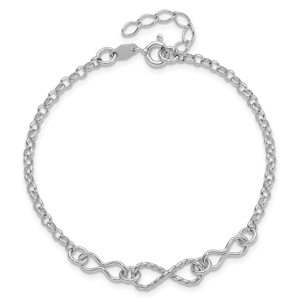 Sterling Silver Rhodium-plt Twisted Infinity w/1in ext. Bracelet