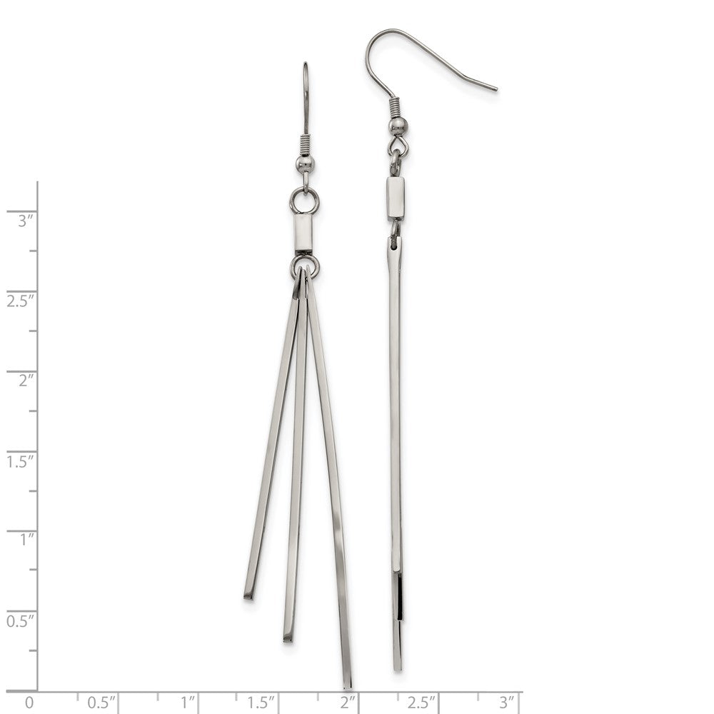 Stainless Steel Polished Graduated Three Bar Dangle Earrings