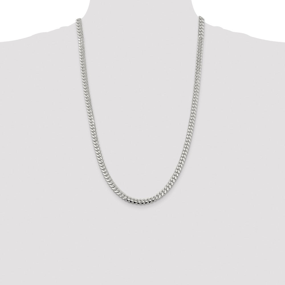 Sterling Silver Rhodium-plated 6.4mm Polished Domed Curb Chain