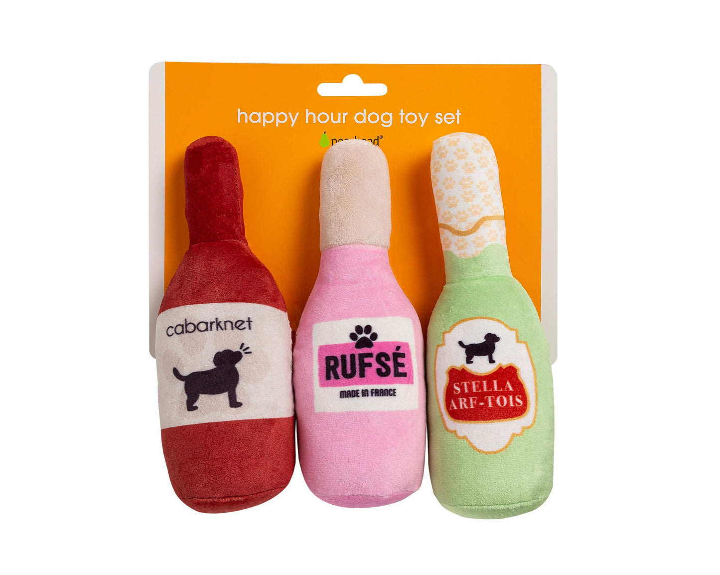 Pearhead Pet Beer, Wine & Rose Plush Dog Toy, Set of 3