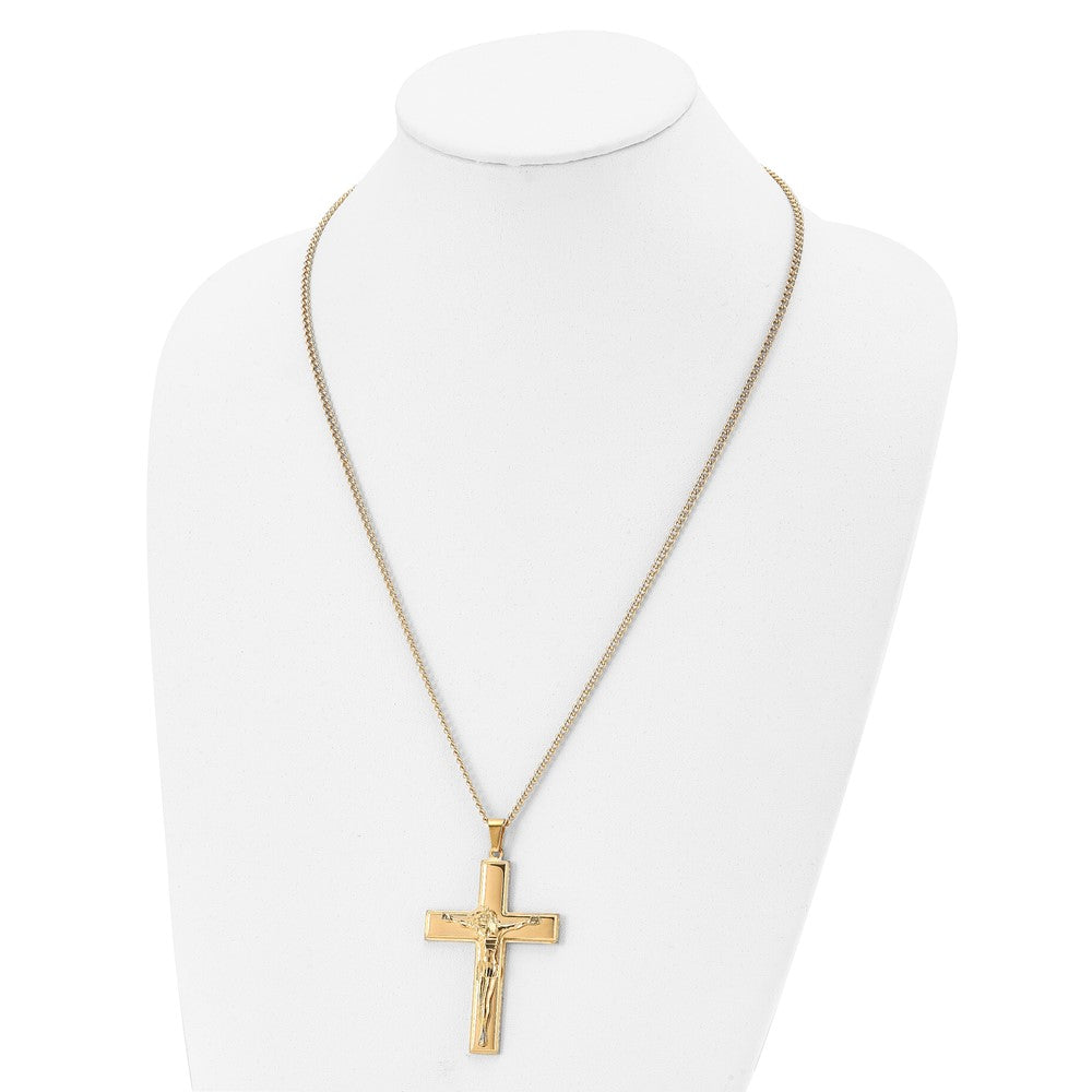 Stainless Steel Polished Yellow IP-plated Crucifix 24in Necklace