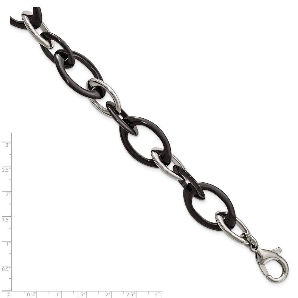 Stainless Steel Polished w/Black Ceramic 8in Bracelet 8 inches