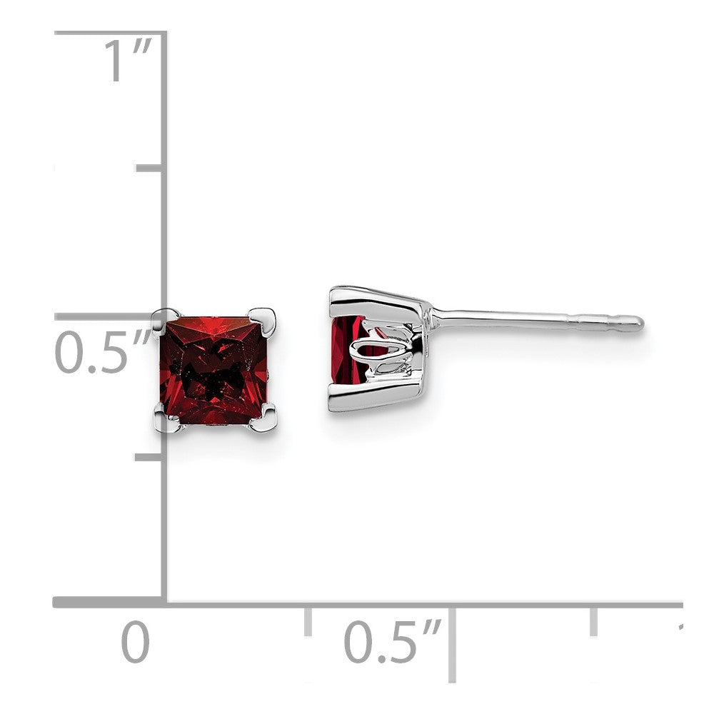 14k White Gold Square Garnet Earrings