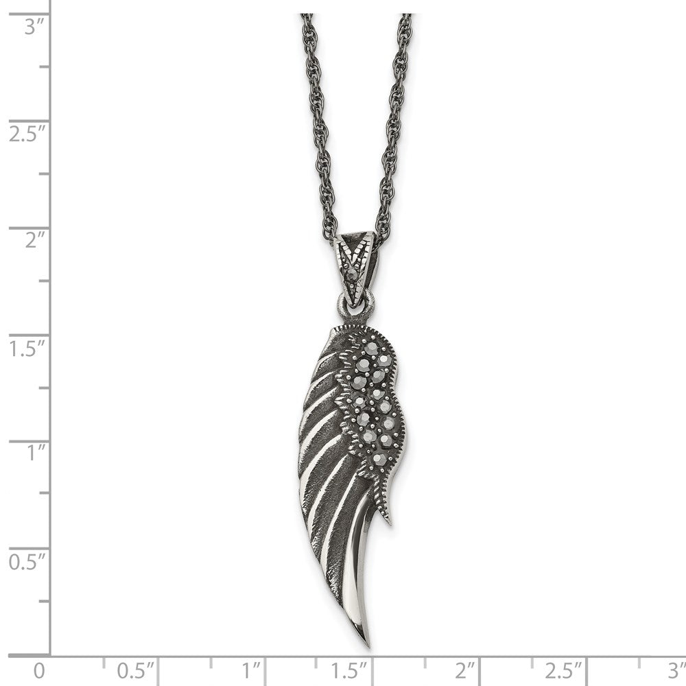 Stainless Steel Antiqued and Polished w/Marcasite Wing 20in Necklace