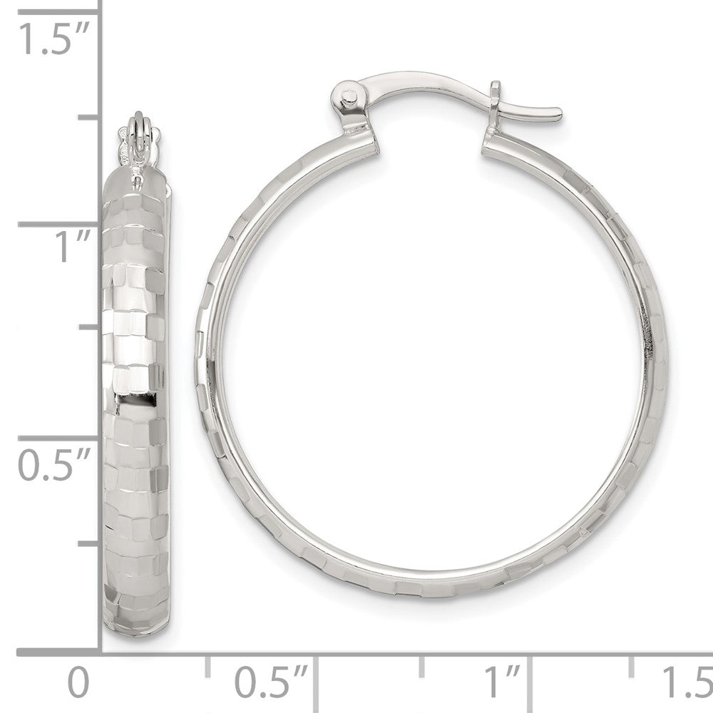 Sterling Silver Polished Diamond-cut 30x4mm Round Hoop Earrings