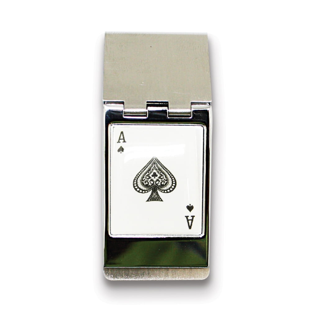 Silver-tone Ace Hinged Money Clip - Engravable Personalized Gift Item